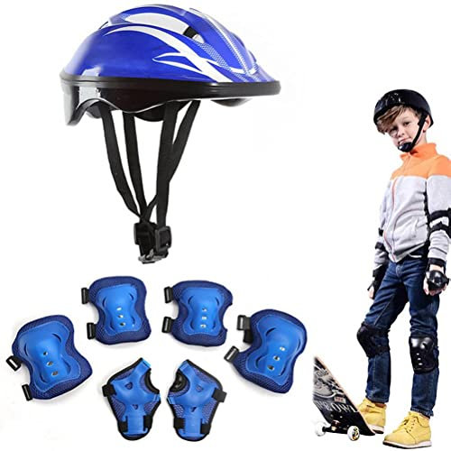 Tianbi Ensemble de 7 pièces de protection pour casque de vélo, casque skate, genouillères, coudières, protège-poignets, équipement de protection réglable pour le cyclisme et le patinage