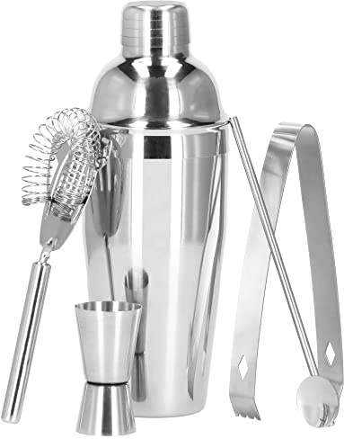 SPRINGOS Shaker Cocktail Set Edelstahl 5 Elemente Bar Set Für Mixgetränke Geschenk Exotischste Cocktails Shaker 750 ml Eiszange Löffel Filter Messbecher Für Anfänger Und Barkeeper