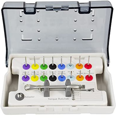 Kit Prothese Dentaire Universel Kit des Outils d'Implant Dentaire Kit de Clé Dynamométrique Dentaire avec 16 Tournevis