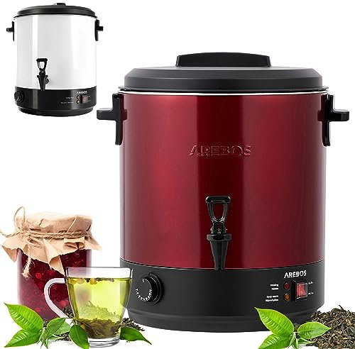 Arebos Autocuiseur automatique 2500 W | Cocotte 28 l | avec thermostat & protection contre la surchauffe | réglage en continu de la température 30-110 °C | Réchaud à vin chaud | Rouge
