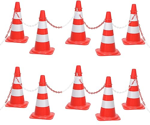 vidaXL Leitkegel Set mit 10m Kette Profi Pylone Pylonen Warnkegel Verkehrsleitkegel Verkehrskegel Markierungshut Kegel Absperrung Rot Weiß