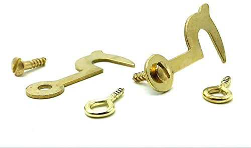 Generic 2 x 35mm Brass Plated Side Hooks & Eyes, Wall Mount, Vintage Style, Perfect for Small Boxes or Dolls Houses