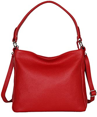 AmbraModa GL35 - Damen Handtasche Schultertasche Umhängetasche aus genarbtem Rindsleder (Rot)