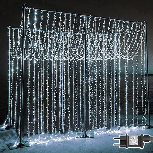 Dekofun Lichtervorhang 600 LED 6m x 3m Lichterkette Vorhang, 8 Beleuchtungsmodi Weihnachtsbeleuchtung IP44 wasserdicht Lichtervorhang für Wand Hochzeit Zimmer Außen Innen Weihnachten Deko (Kaltweiß)
