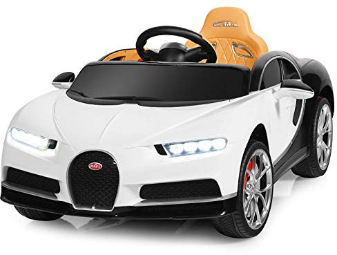 COSTWAY 12V Kids Electric Ride On Car, Licensed Battery Powered Vehicle with Remote Control, Music, LED Lights, Horn, High and Low Speed, MP3/USB/TF, Spring Suspension, for Boys Girls (White)