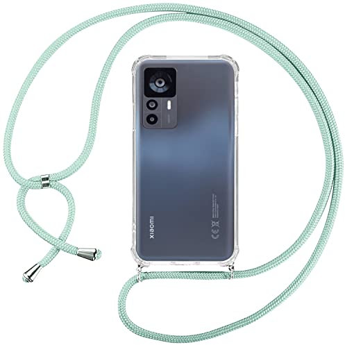 INGEN Coque pour Xiaomi 12T / Xiaomi 12T Pro 5G avec Cordon de Collier, Coque Transparente Xiaomi 12T / Xiaomi 12T Pro 5G Silicone TPU Bumper Etui Housse avec Cordon Réglable Téléphone Lanyard - Vert