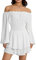 Loalirando Robe Femme à Volant avec Shorts Intégrés Mini Robe à Manches Longues Lanternes Epaules Dénudées Chic Elégante (Blanche, S)