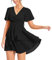 PCEAIIH Women's Cocktail Dresses Short Sleeve Empire Skater Dress Deep V-Neck Waist Tie Ruffle Mini Swing Dresses M Black