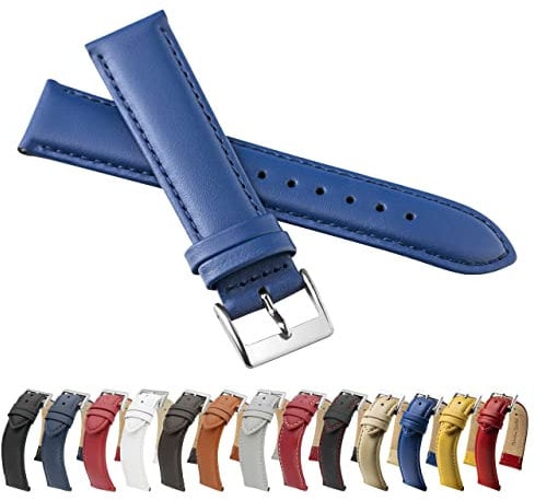 MARCHEL Glattleder LLB Lederarmband Echtleder Uhrenarmband Rindsleder Feines Leder (18 mm, Hellblau)