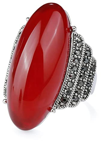 YAHOYA Luxus große ovale Stein Ring für Frauen Antik Tibetan Silber Bright Black Kristall Ring Mode Vintage Hochzeit Schmuck