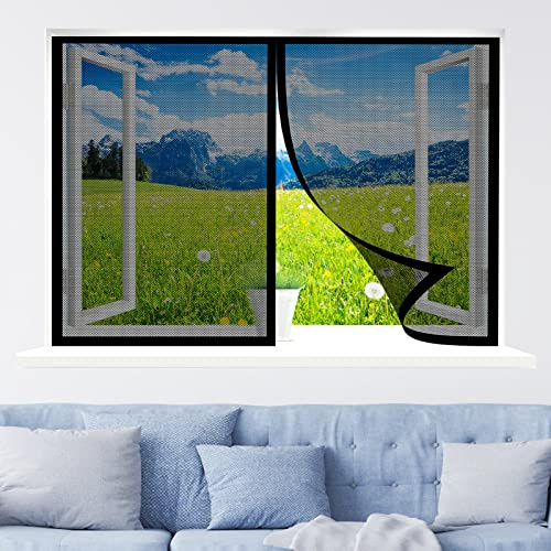 Mosquitera Magnética Ventana Cortina, 150 x 120 cm Mosquitera para Ventanas Magnetica, Protección Contra Mosquitos y Moscas para Todas Las Ventanas Interiores y Exteriores, Negro