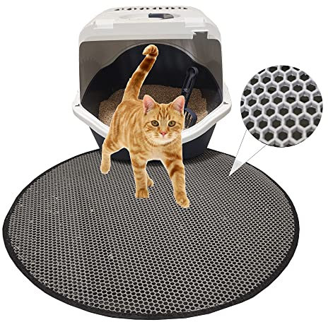 BYPET Katzenklo Matte, 58 cm Runde Katzenklo Katzenstreu Matte Unterleger Vorleger Waben Design wasserdichte Doppelte Schichte Entwurf Bienenwabe Matte (Grau58Runde)