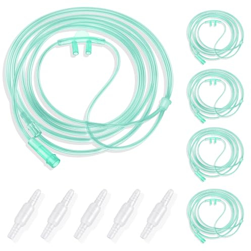 Weiche Nasen-Sauerstoffkanülen-Set für Erwachsene (10 Stück) – 2,1 m Nasenschlauch für Sauerstoff, inklusive 5 Stück Nasenkanüle Sauerstoffschläuche und 5 Schlauchverbinder, Standard-Anschluss