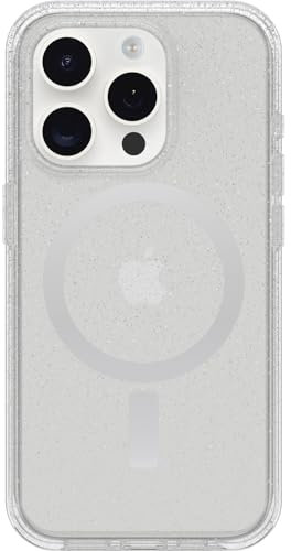 OtterBox iPhone 15 Pro (Only) Symmetry Series Clear Case - STARDUST (Clear/Silver), snaps to MagSafe, ultra-sleek, raised edges protect camera & screen
