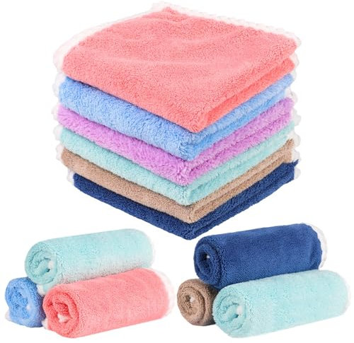 FRIUSATE 6 Pcs Flannel Face Cloth Soft Face Flannels Toddler Flannels Wash Towels Quick Dry Reusable Face Body Cloths Squares Wash Flannels for Baby Kids Adults(30x30cm)