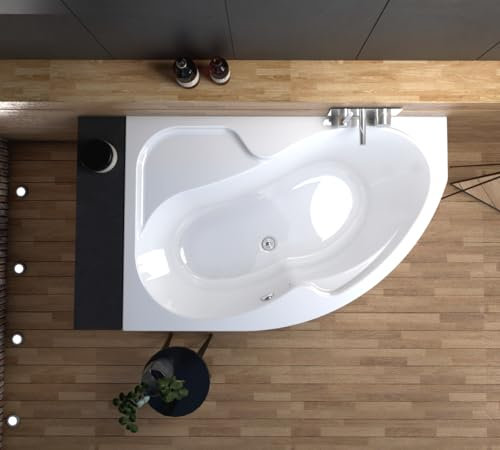 ECOLAM Eckbadewanne Badewanne Acrylwanne WELA + Ablaufgarnitur Füße Silikon (170x100 cm Links ohne Verkleidung)