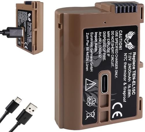 SK Batterie de rechange pour Nikon EN-EL15c -/- 2400 mAh -/- EN-EL15b EN-EL15a EN-EL15 avec prise de charge USB de type C // Capteur NTC et boîtier V1 pour Z8 Z7 II Z5