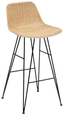Chaise Tabouret de Bar en Rotin Naturel et Pieds en Acier Noir - Atmosphera