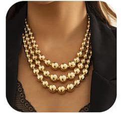 Jovono Exaggerated Geometric CCB Ball Clavicle Chain Hip Hop Multilayer Necklace for Women and Girls