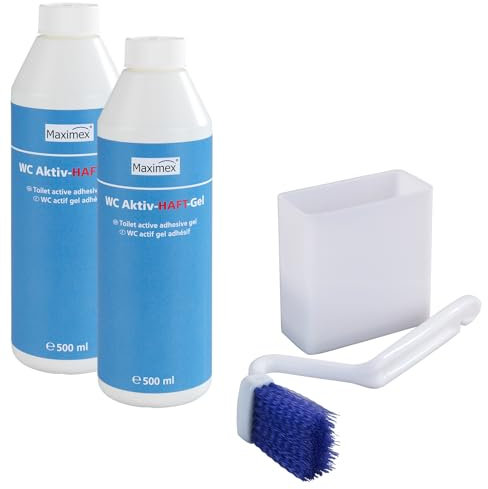 Maximex WC-Randreiniger+Aktiv-Haftgel, 3tlg, saubere Toilettenrandreinigung, stark haftendes WC Aktiv-Gel löst Kalkablagerungen wie von selbst, wohlriechende WC-Frische, 2 x 500ml