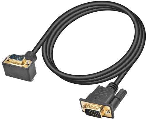 Poyiccot VGA to VGA Video Cable 5ft, 90 Degree VGA Cable, Up Angle VGA 15 Pin Male to Male Monitor Cable Support 1080P for Computer PC Laptops TV Projectors