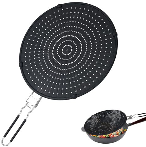 AIVORO 32CM Couvercle Anti Eclaboussure en Silicone, Pare-éclaboussures de Graisse avec Poignée Pliante, Protection Anti-éclaboussures Pliable pour Cuisson et Friture