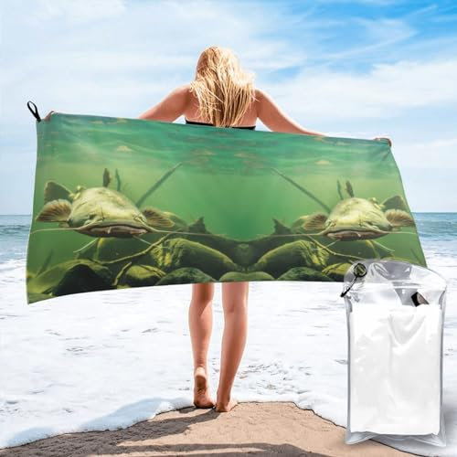 GBCDEDSL Unterwasser-Wels, ultrafeine Faser, bedruckt, Wandern, Strand, Schwimmen, bequem und weich, schnell trocknend, Badetücher für Erwachsene und Kinder, 60 x 140 cm