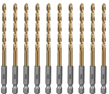 SALI 10 teiliges HSS Bohrerset Sechskantschaft Schnellbohrkronen Ø 4,8 mm Titan-beschichteter Bohrersatz Schnellwechsel 1/4-Sechskantaufnahme Spiralbohrer Metallbohrer für Holz Kunststoff Aluminium