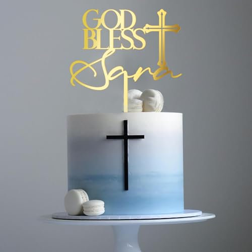 Party to Be Personalisierte Cake Topper aus Acryl Tortenstecker mit Namen Gott Segen Taufe Kommunion Torten Kuchen Deko (Design 03)