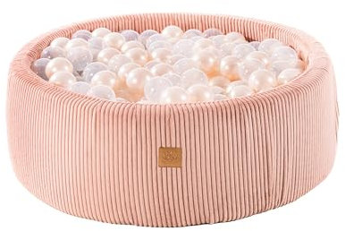 MEOWBABY Piscine À Balles pour Bébé - Rond 90x30cm Piscine a Balle pour Enfant avec 200 Balle, Côtelé, Côtelé, Rose: Blanc Perle/Transparent