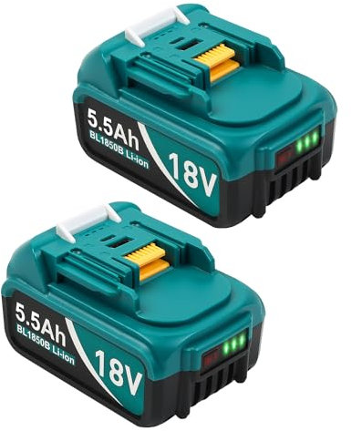 2Stück 5,5Ah Ersatzakku für Makita 18V Akku Kompatibel mit Makita 18 Volt Akku BL1860 BL1820 1830B 1840B 1850B, Passend mit Original Makita 18V Akku Ladegeräten