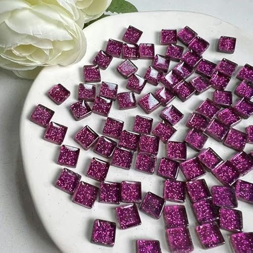 Carreaux pour travaux manuels, couleurs assorties, 50 pièces de paillettes en verre, forme carrée en vrac, décoration d'intérieur, violet et rouge, 1 cm x 1 cm, 50 pièces