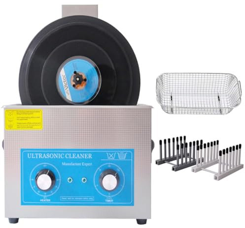 YHUEGH Ultrasonic Vinyl Record Cleaning Machine, 6L Vinyl Record Ultrasonic Cleaner with Liftable Stand, 0-30 Minutes Timer& Automatic Rotary, for Watch Retainer Glasses