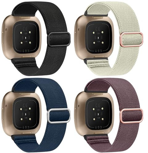 Zspoly 4 Stück Stretch Nylon Armbänder, Kompatibel mit Fitbit Versa 4/Fitbit Versa 3 Armbänder/Fitbit Sense 2/Fitbit Sense Armbänd-1, Einstellbare Weiche Woven Übung Armbänd für Männer und Frauen