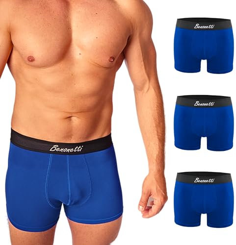 Benonetti Herren Boxershorts (3er Pack) aus Premium Baumwolle – Sportliche, atmungsaktive Männer- mit elastischem Bund (DE/NL/SE/PL, Alphanumerisch, M, Regular, Regular, Blau)