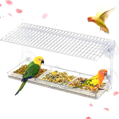 Clear Window Bird feeders with 4 Strong Suction Cups, Wild Bird Feeder with Detachable Seed Tray, Small Acrylic Window Bird Feeder, Windowsill Birdfeeders with Drainage Holes for Finch Cardinal