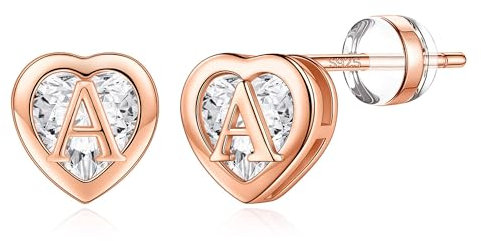 TINGN Ohrringe Mädchen Rosegold - Buchstaben Rosegold Kinder Ohrstecker Damen Geschenke für Mädchen Buchstaben A Ohrringe Herz Stecker Personalisierte Geschenke für Kinder