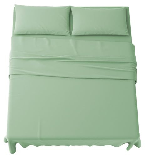 MAXIME MAISON - Set Lenzuola Una Piazza e Mezza 3 Pezzi, Lenzuola 1 Piazza e Mezza in Microfibra Made in Italy, 1 Lenzuolo con Angoli, 1 Lenzuolo Sopra, 1 Federa (Verde)