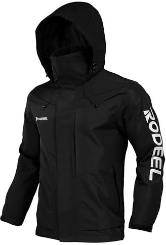 Rodeel Veste imperméable et coupe-vent pour homme avec capuche pliable pour l'extérieur, le camping, la randonnée, la chasse, la pêche, 1. Noir, 3XL