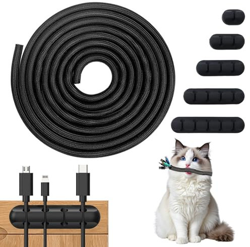 UZSUZZ Kit de Gestion de Câbles avec 1 Manchons de Gaine de Câble(3m*13mm)5* Supports de Câble en Silicone(1 à 5 Trous),Kit de Gestion des Câbles pour TV PC Bureau Cable Management