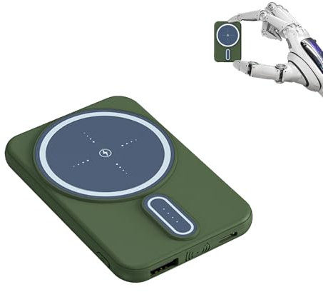 Power Bank Wireless 10000mAh, Mini Batteria Esterna, Yarvoney Ultra Sottile & Leggero Ricarica Rapida Magnetico Powerbank per iPhone Samsung Huawei Xiaomi Tablets Gilet Riscaldato ecc (Verde)