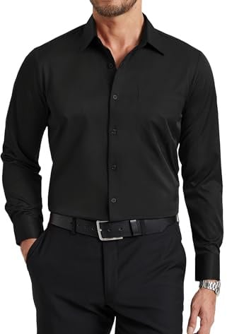 Enlision Camisa de Vestir para Hombre Manga Larga sin Plancha Elastica Cuello con Botones Antiarrugas Ajuste Regular Camisas Traje Negocios Formal Boda con Bolsillo
