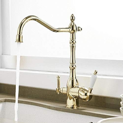 Grifo De Cocina Dorado De 3 Vías, Grifo Con Filtro De Agua, Caño Giratorio De 360 ​​grados, Latón De Ósmosis Inversa Multifuncional, Grifo Con Filtro Mezclador De Cocina Para Debajo Del Fregadero