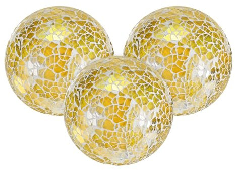 M METERXITY 3-Pack Decorative Ball for Bowls, 2.4 Inch Mosaic Glass Balls Decorative Glass Orbs for Home Decor/Dining Tables/Wedding Party/Coffee Table/Centerpiece Decor [Yellow]