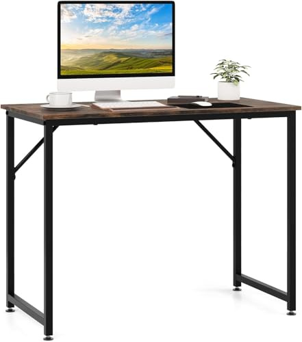 FANTASK Scrivania, Tavolo da ufficio 100-cm-Desktop, Piccolo tavolo per computer (Marrone rustico)