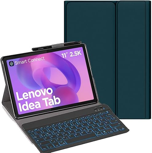YHFZR Clavier étui pour Lenovo Tab Idea 11 Tablet 11'' TB336ZU/TB336FU 2025, 7 Couleurs Rétro-éclairé QWERTY Slim Détachable PU Housse Clavier sans Fil Coque, Vert