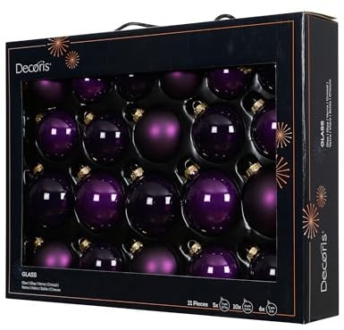 21-teiliges Weihnachtskugel-Set Glas Lila 5/6/7cm Glänzend & Matt Dekoration Festlich