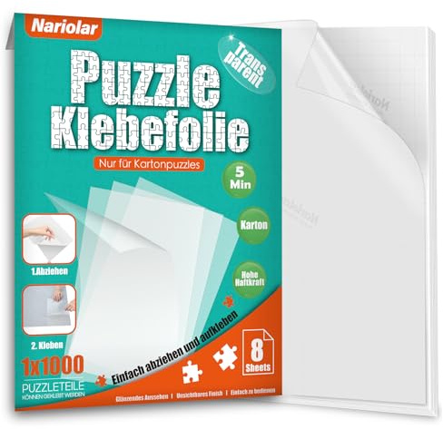 Nariolar Ultra-haftende Transparente Puzzle Klebefolie | 8 Puzzlekleber zum Fixieren und Schützen von bis zu 1000-Teile-Puzzles