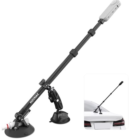 Movmax Saugnapf-Kfz-Halterungs-Set mit unsichtbarem Selfie-Stick, kompatibel mit Insta360 x5, x4, x3, x2, GoPro Max DJI OSMO 360, verstellbarer Kohlefaser-Stick, Autohalterung auf