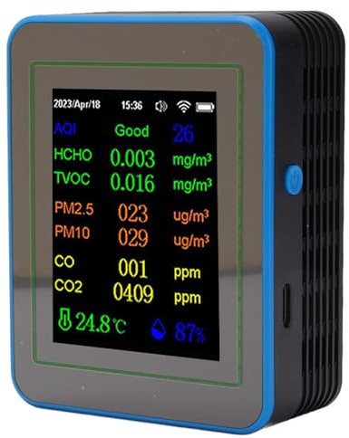Cryfokt 12 in 1 Luftqualitätsmessgerät, CO2 TVOC HCHO Temp Hum Smart Smart Detect Air Quality Mess (Schwarz und blau)